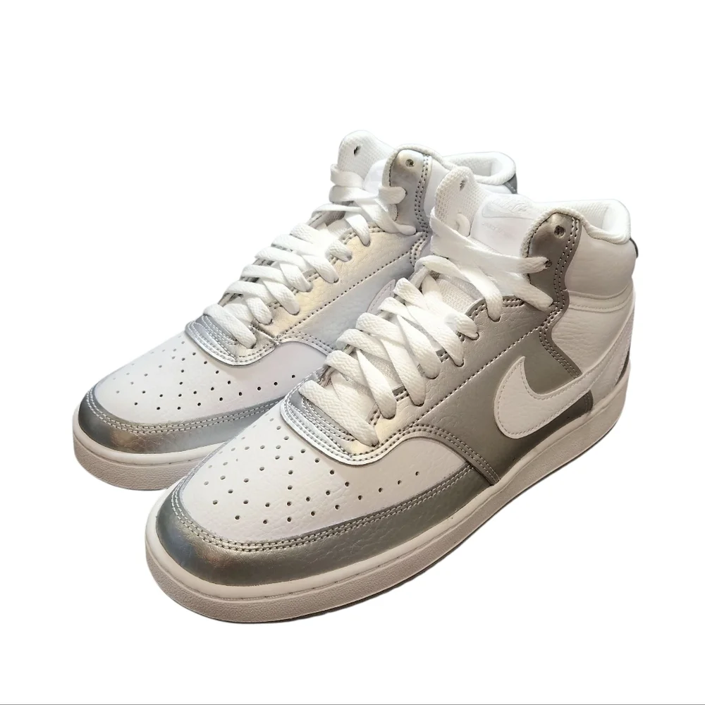 NEW Women's Nike Court Vision Mid 'Metallic Silver White'